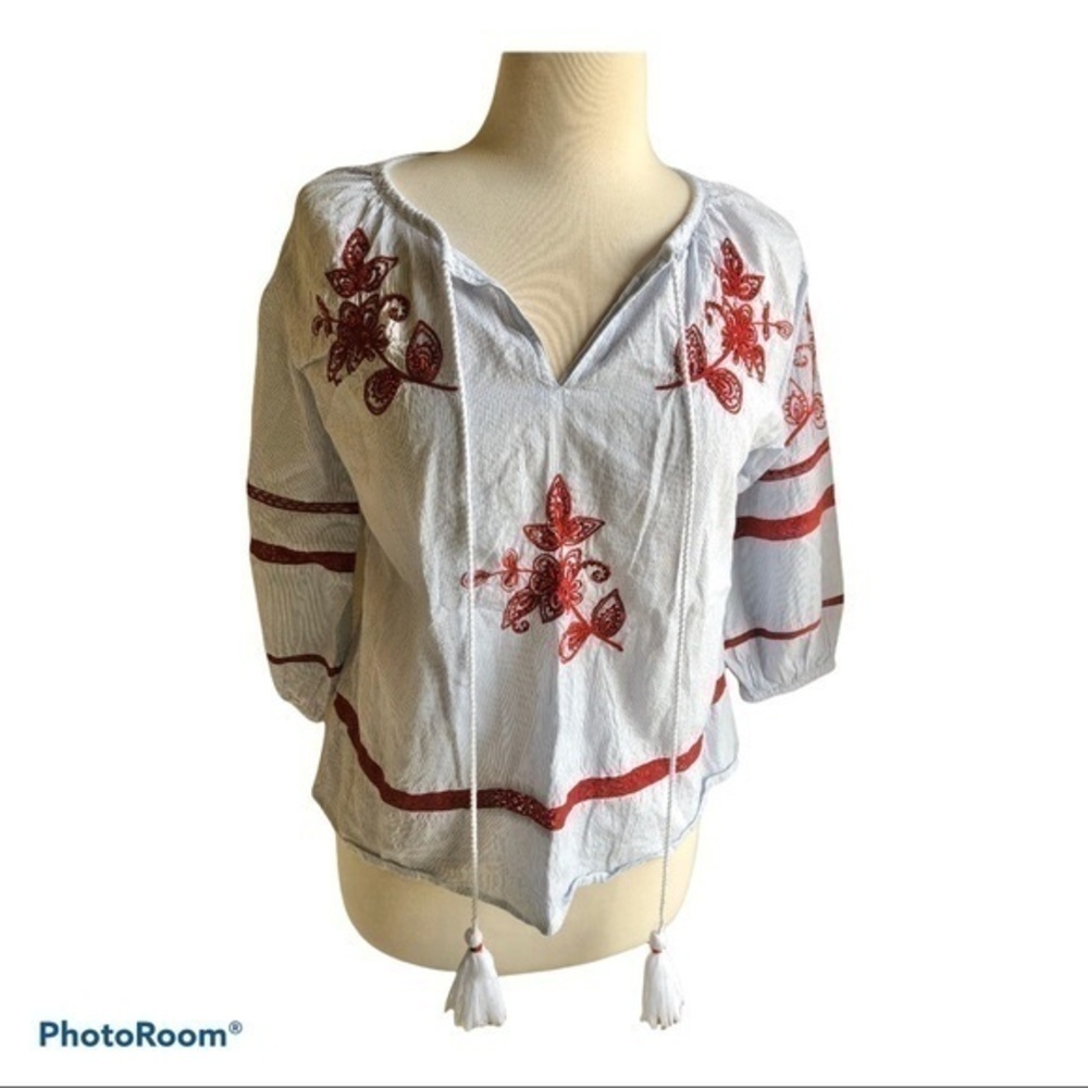 Velvet striped embroidered and beaded boho top - Picture 2 of 8